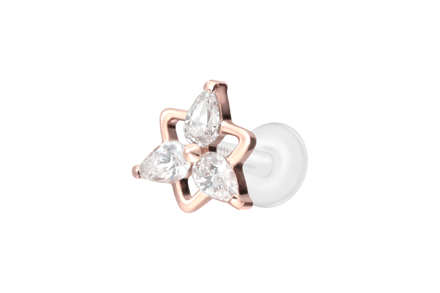 PTFE Labret Piercing mit Innengewinde + Titan-Aufsatz KRISTALLBLUME